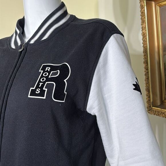 Roots Varsity Jacket Black & White Cotton Jersey Made in Canada - Picture 3 of 14